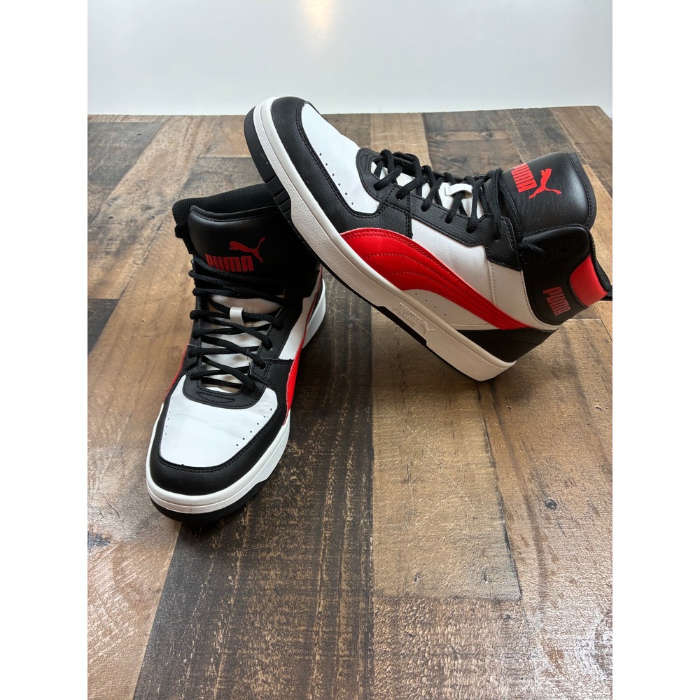 Puma Rebound LayUp Black White Red High Top Sneakers 374765-22 Mens 10.5